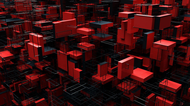 Red boxes bauhaus 3d render free wallpaper - medium preview image