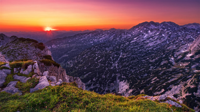 Sunset mountain range orange sky free wallpaper - medium preview image