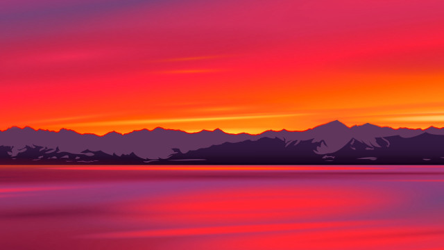 Sunset lake mountains red sky free wallpaper - medium preview image