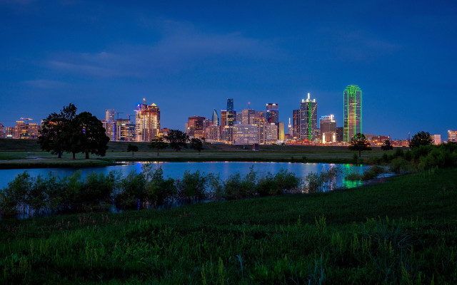 City skyline night lake grassy free wallpaper - medium preview image