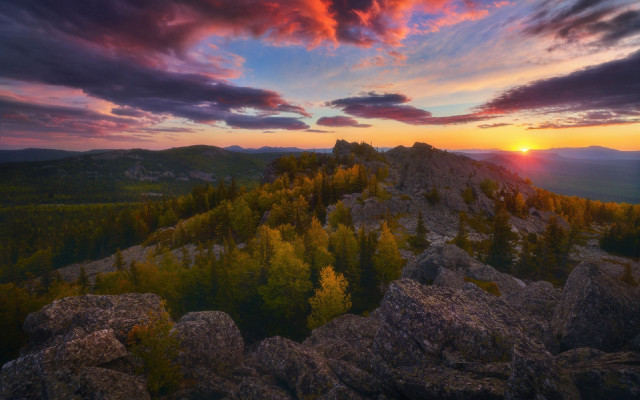 Sunset mountain forest clouds dusk free wallpaper - medium preview image