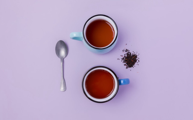 Two teacups spoons purple background free wallpaper - medium preview image