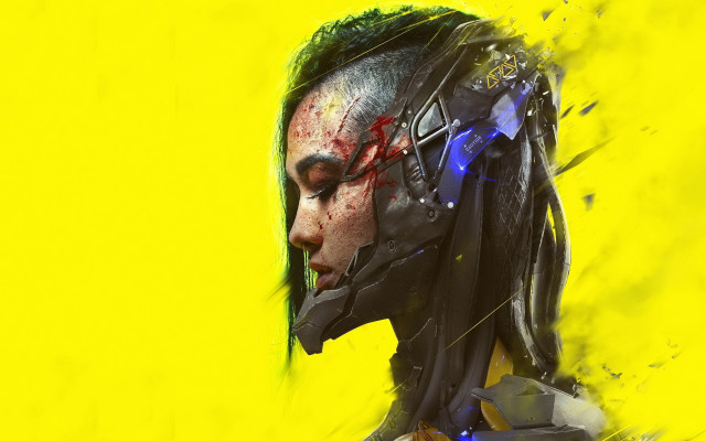 Futuristic helmet green hair blood free wallpaper - medium preview image