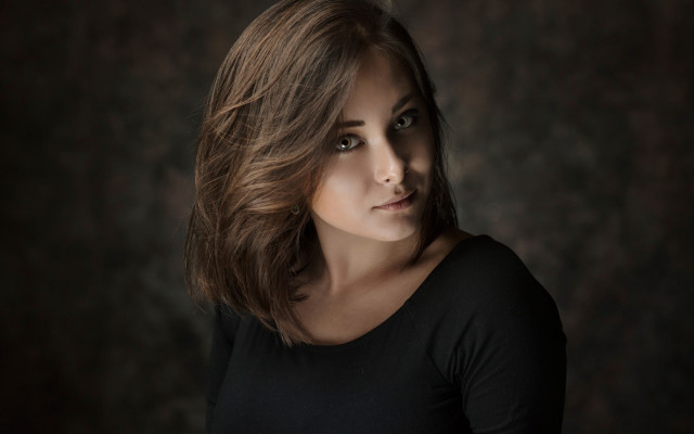 Woman black shirt black background #3 free wallpaper - medium preview image