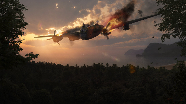 Plane sunset forest smoke explosion free wallpaper - medium preview image