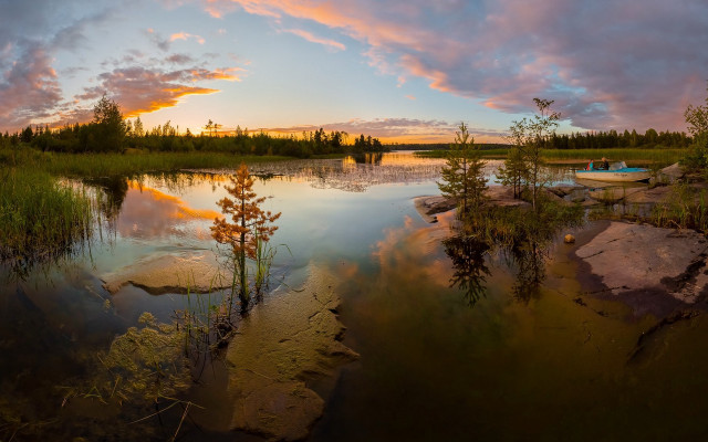 Lake trees clouds rocks autumn free wallpaper - medium preview image