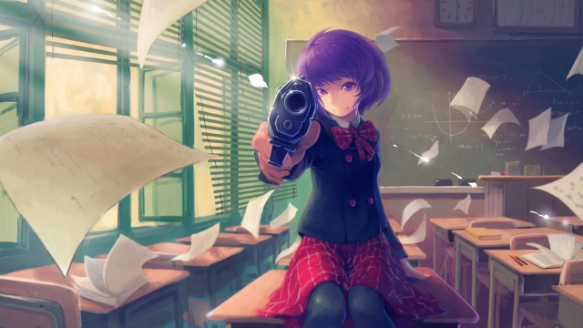 Girl gun classroom papers library free wallpaper - medium preview image