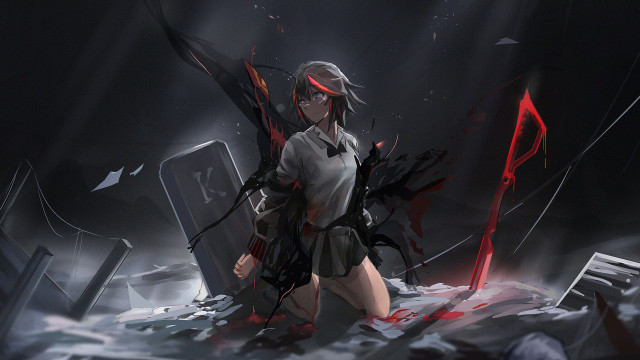 Bloodied woman darkroom horns scissor free wallpaper - medium preview image