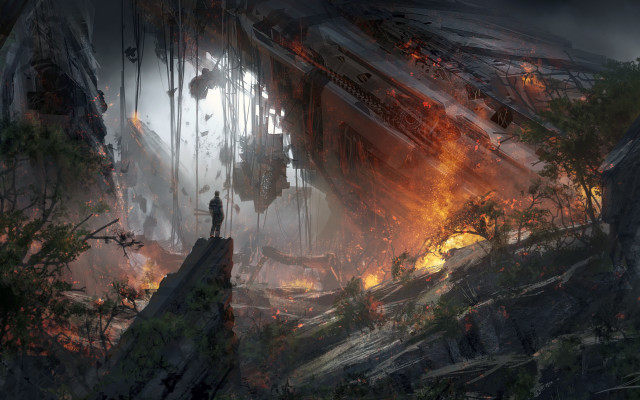 Sci fi cliff fire embers free wallpaper - medium preview image