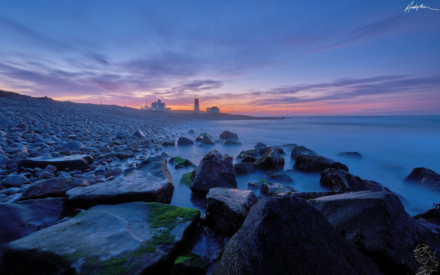 Beach rocks lighthouse sunset longexposure free wallpaper - medium preview image