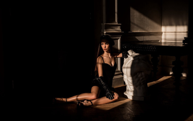 Woman black dress dark room free wallpaper - medium preview image