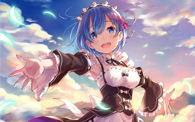 Blue hair woman white shirt free wallpaper - medium preview image