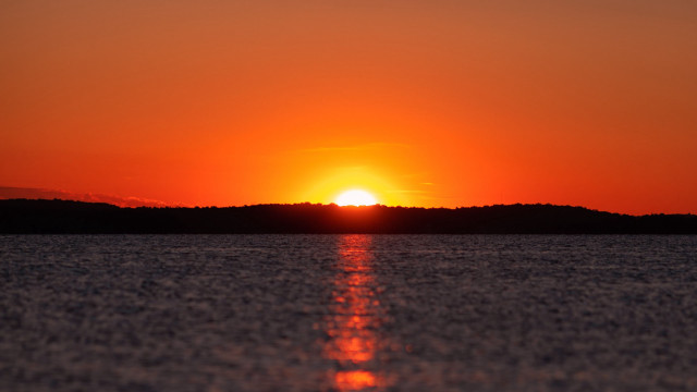 Sunset horizon water boat trees free wallpaper - medium preview image