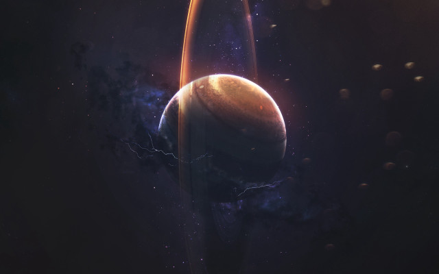 Space planet star lightning aurora free wallpaper - medium preview image