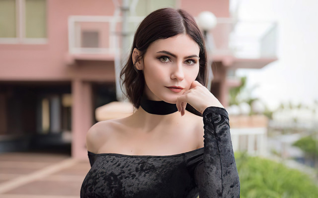 Woman black dress evaline ness free wallpaper - medium preview image