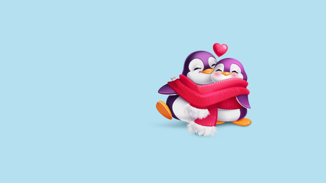 Penguins hugging heart scarf blue free wallpaper - medium preview image