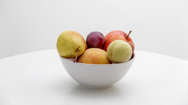 Bowl apples pears tabletop white free wallpaper - medium preview image