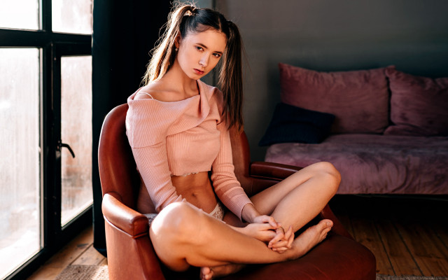 Woman sitting chair window couch free wallpaper - medium preview image