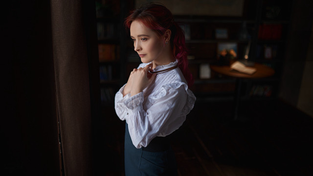 Woman white shirt brown tie free wallpaper - medium preview image