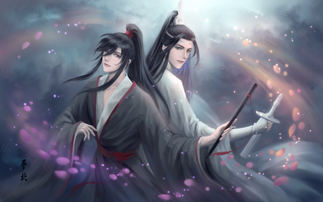 Asian women swords clouds starry free wallpaper - medium preview image