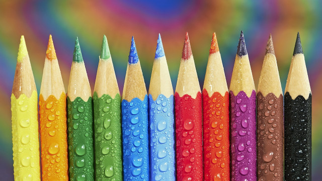 Colored pencils water drops multicolored free wallpaper - medium preview image