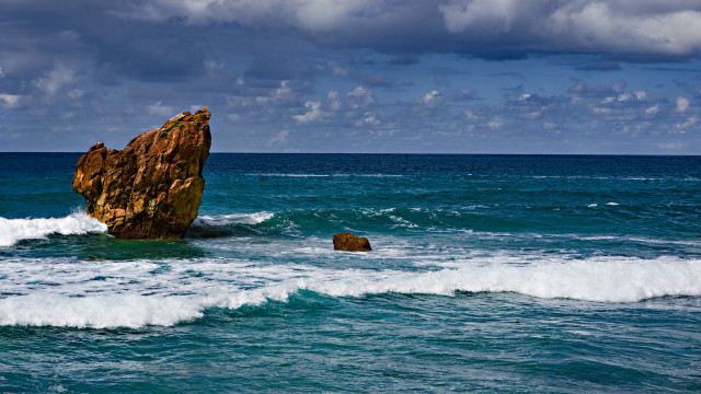 Rock ocean waves matte painting free wallpaper - medium preview image