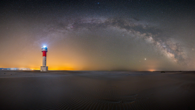 Lighthouse desert starry sky aurora free wallpaper - medium preview image