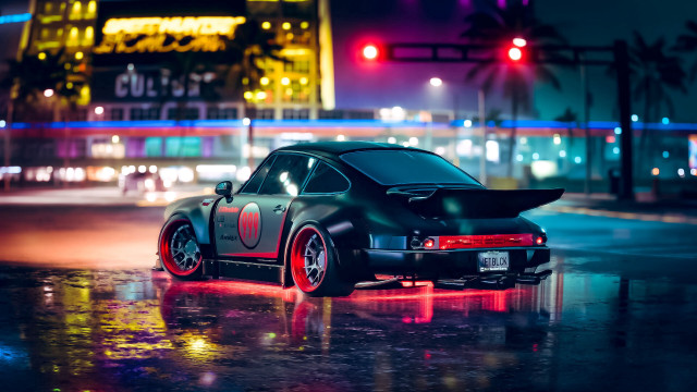 Cyberpunk car wet street night free wallpaper - medium preview image