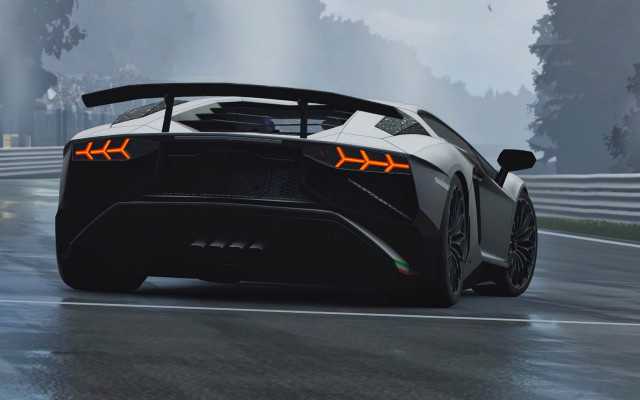 Black sports car rainy road free wallpaper - medium preview image