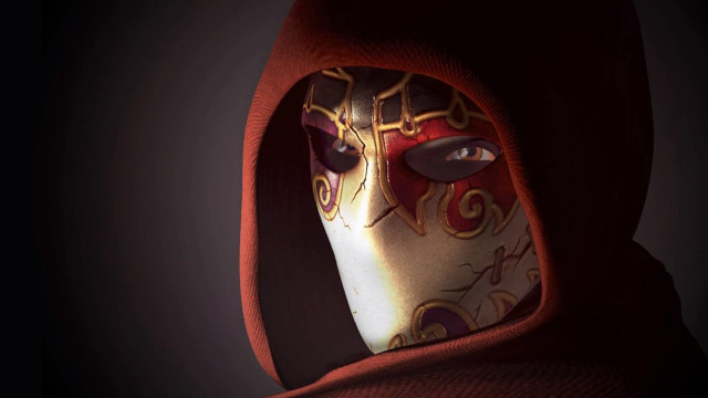 Red hoodie mask character portrait free wallpaper - medium preview image