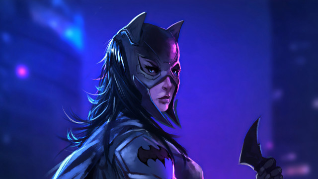 Woman costume bat night city free wallpaper - medium preview image