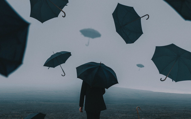 Rain umbrella flying hot air free wallpaper - medium preview image