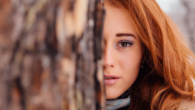 Woman red hair portraits blurry free wallpaper - medium preview image