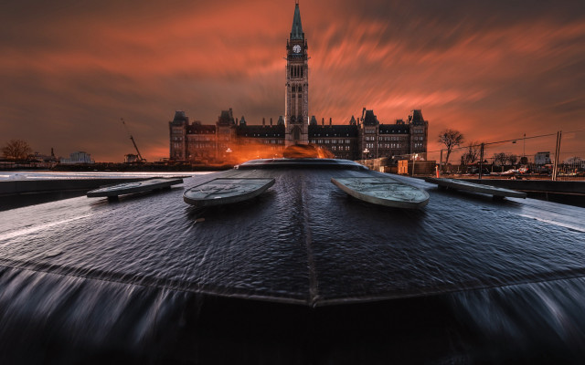 Cityscape tower sunset clouds river free wallpaper - medium preview image