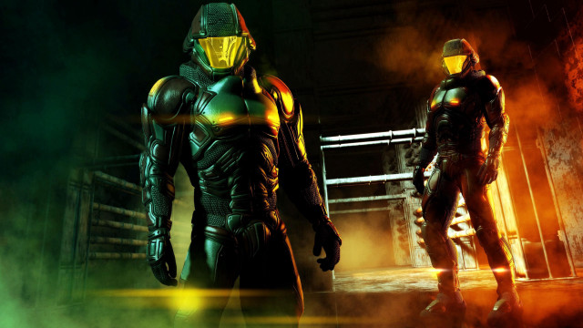 Futuristic suits smoke glowing helmet free wallpaper - medium preview image