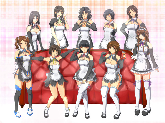 Anime girls redcouch maid ponytail free wallpaper - medium preview image