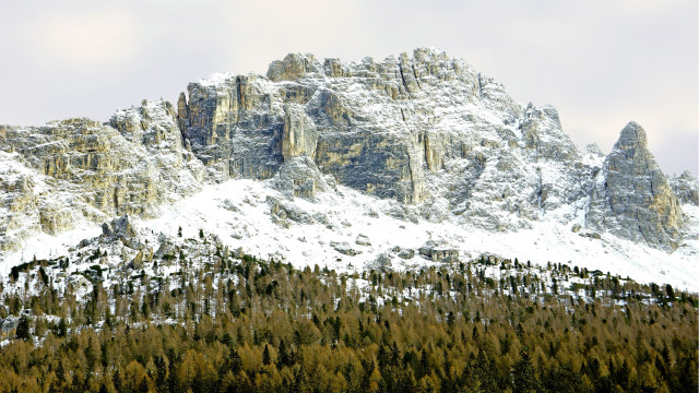 Snowy mountain trees cityscape clouds free wallpaper - medium preview image