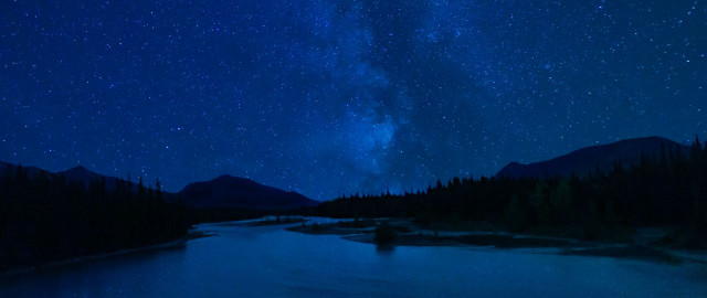 River mountain night starry sky free wallpaper - medium preview image