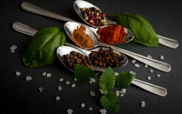 Spoons spices herbs leaves salt free wallpaper - medium preview image