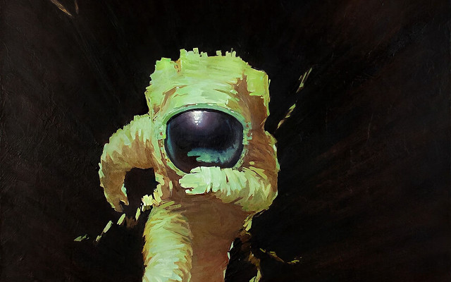 Astronaut yellow suit black outline free wallpaper - medium preview image