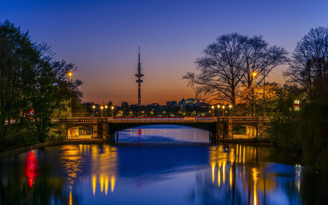 Bridge river tower city lights free wallpaper - medium preview image