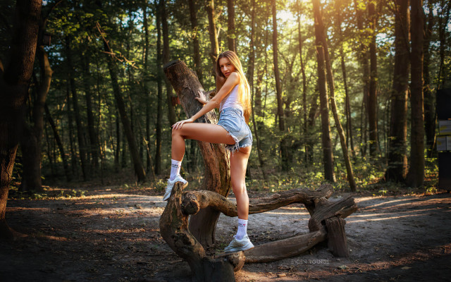 Woman forest bird sitting sculpture free wallpaper - medium preview image