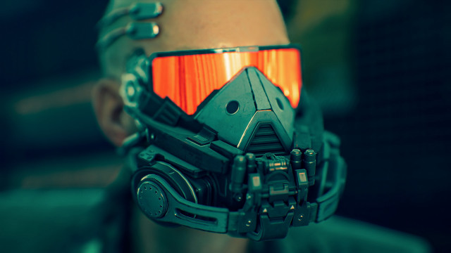 Futuristic helmet goggles red lens free wallpaper - medium preview image