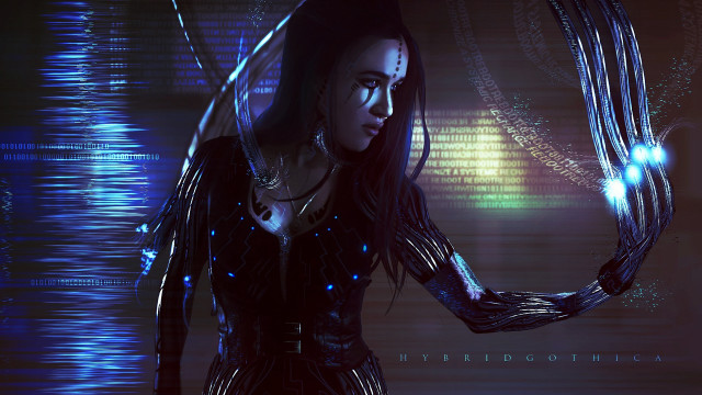 Futuristic woman cyberpunk glowing hologram free wallpaper - medium preview image