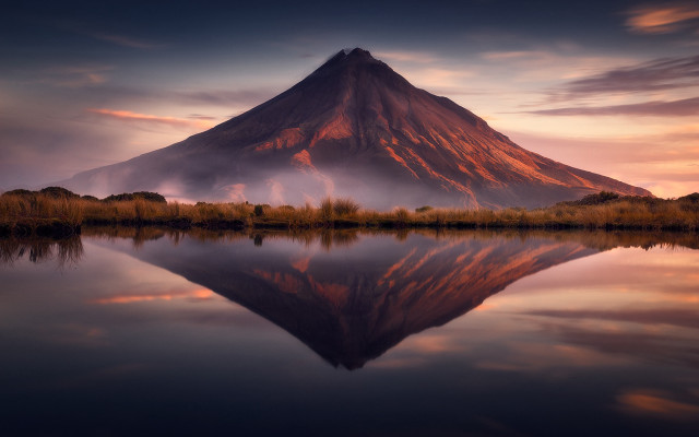 Mountain reflection sunset pink clouds free wallpaper - medium preview image