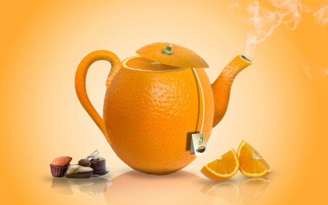 Orange teapot citrus surrealism 3d free wallpaper - medium preview image