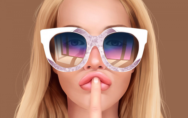 Woman sunglasses reflection house hyperrealistic free wallpaper - medium preview image