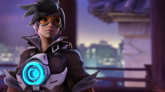 Overwatch glowing arm helmet city free wallpaper - medium preview image