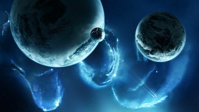 Planets blue lights smoke space free wallpaper - medium preview image