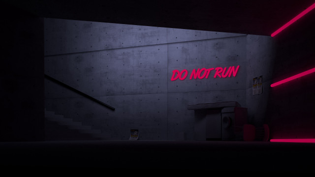 Dark room neon sign stairwell free wallpaper - medium preview image
